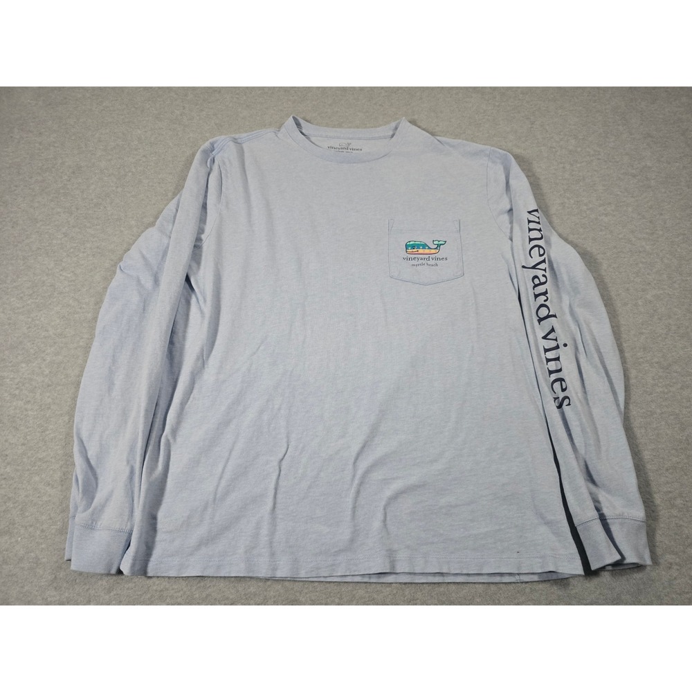 Vineyard Vines Mens M Long Sleeve Pocket Tee Myrtle Beach Whale Logo Blue Cotton